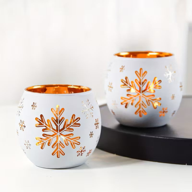 Set of 2 Glass Candle Holders with Snowflake Design
