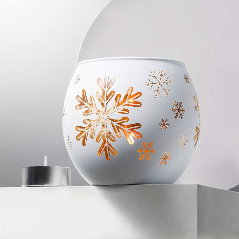 Set of 2 Glass Candle Holders with Snowflake Design