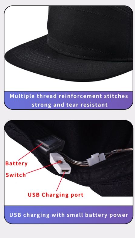Boné de Basebol LED Bluetooth Inteligente – Ecrã Multilingue Programável