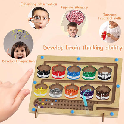 Magnetic Color and Number Maze with Pen – Wooden Montessori Counting & Matching Board Game for Kids