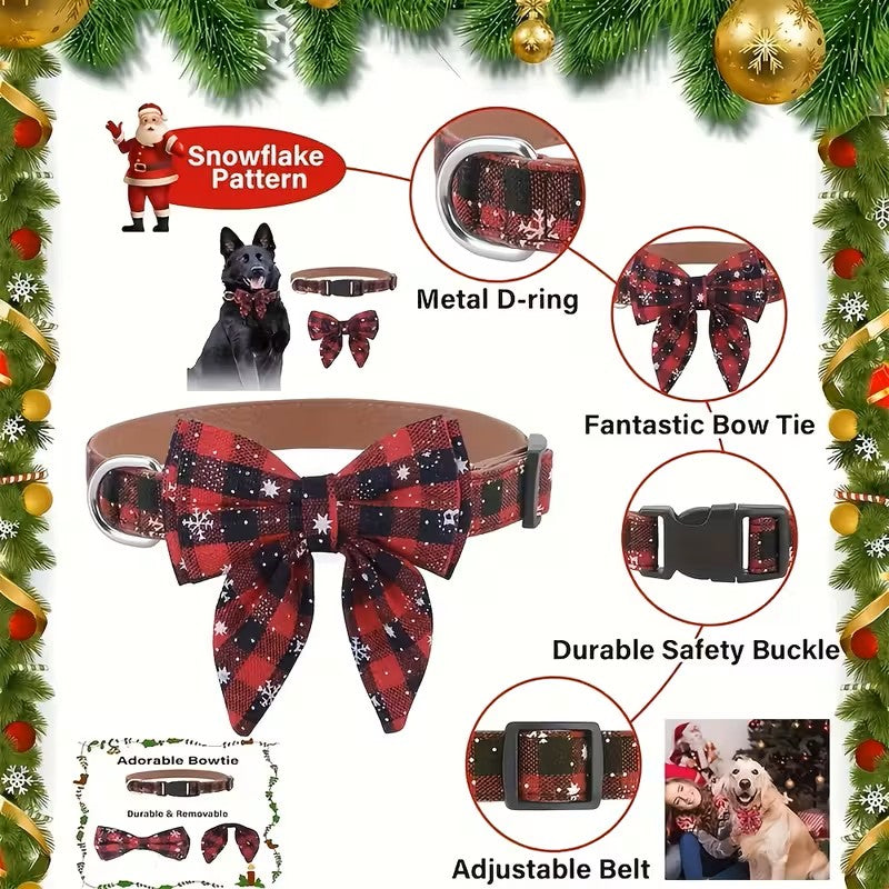 Christmas Dog Collar with Detachable Bow Tie