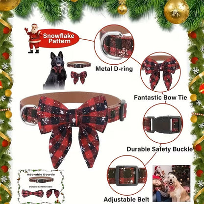 Christmas Dog Collar with Detachable Bow Tie