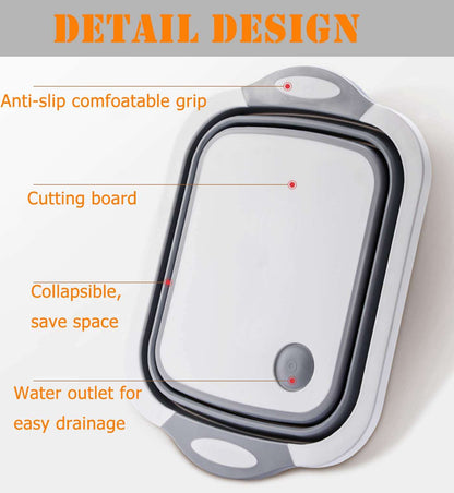 Multi-Function Silicone Cutting Board Wash Basin with Built-In Colander – Portable Dish Tub for Travel & Outdoor Use