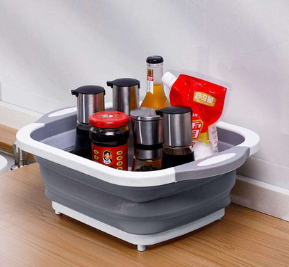 Multi-Function Silicone Cutting Board Wash Basin with Built-In Colander – Portable Dish Tub for Travel & Outdoor Use