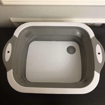 Multi-Function Silicone Cutting Board Wash Basin with Built-In Colander – Portable Dish Tub for Travel & Outdoor Use