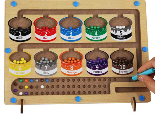 Magnetic Color and Number Maze with Pen – Wooden Montessori Counting & Matching Board Game for Kids