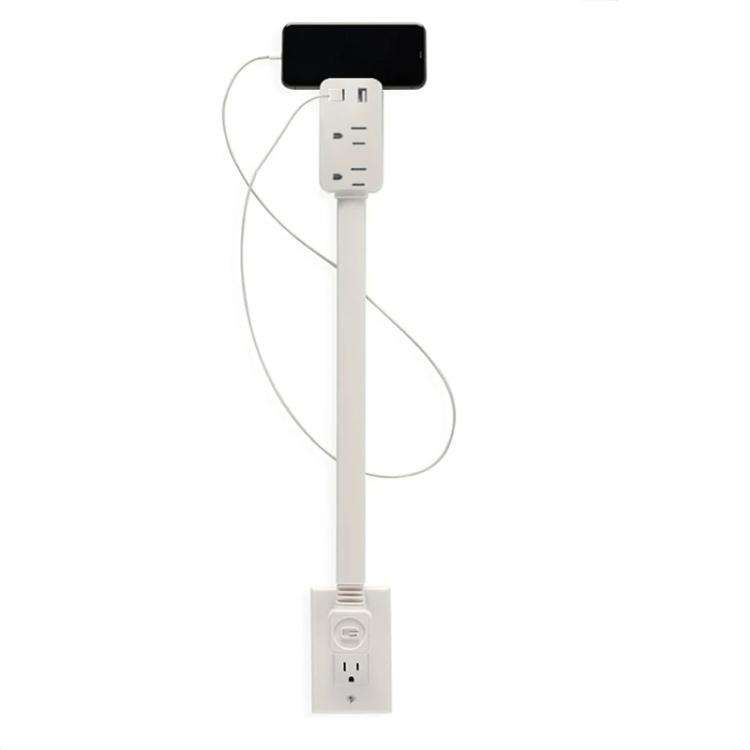 Extensor de Tomada de Parede Retrátil com 2 Saídas e Carregamento Rápido USB e Tipo-C