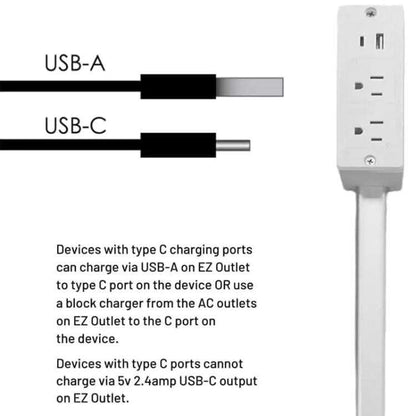 Extensor de Tomada de Parede Retrátil com 2 Saídas e Carregamento Rápido USB e Tipo-C