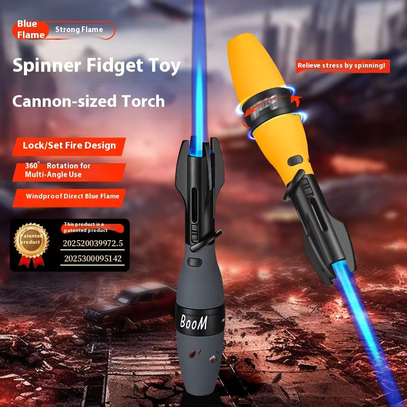 Isqueiro Maçarico Rocket – Maçarico de Butano de Chama Azul à Prova de Vento com Trava de Segurança e Design Fidget Spinner