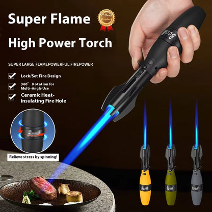 Isqueiro Maçarico Rocket – Maçarico de Butano de Chama Azul à Prova de Vento com Trava de Segurança e Design Fidget Spinner