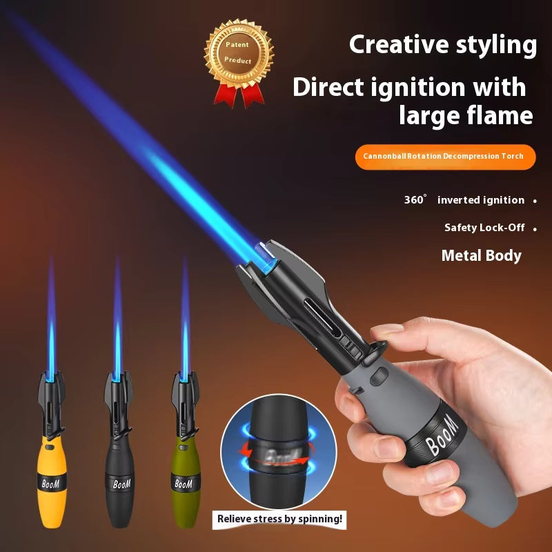 Isqueiro Maçarico Rocket – Maçarico de Butano de Chama Azul à Prova de Vento com Trava de Segurança e Design Fidget Spinner