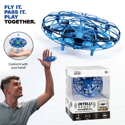 Helicóptero UFO Intelli Sense con detección de movimiento – Helicóptero flotante controlado a mano con luces LED y cargador USB