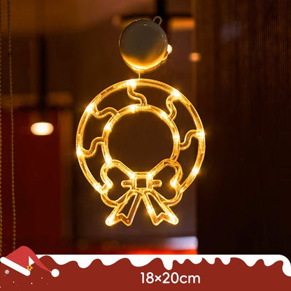 Lámpara colgante de ventosa LED de Navidad con copo de nieve y Papá Noel – Decoración festiva para ventana/pared