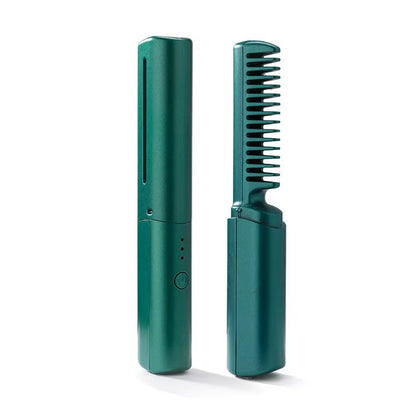 Portable Wireless Electric Hair Straightener Brush - Cordless Ionic Heating Comb for Smooth & Curly Hair - USB Rechargeable Travel Hair Styler