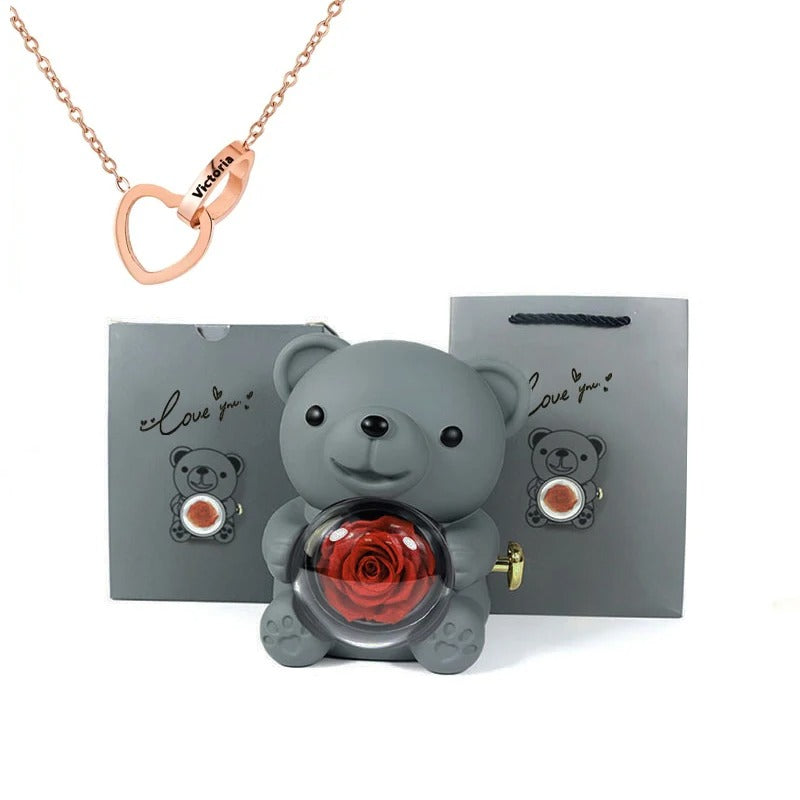 Oso de peluche - Caja de regalos con rosas eternas