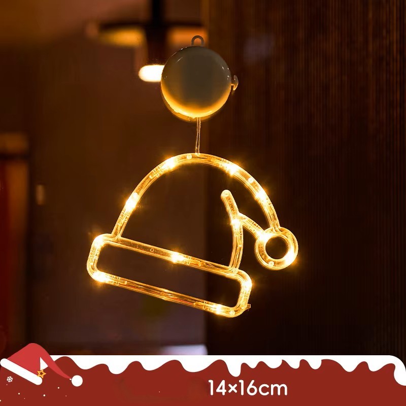 Lámpara colgante de ventosa LED de Navidad con copo de nieve y Papá Noel – Decoración festiva para ventana/pared