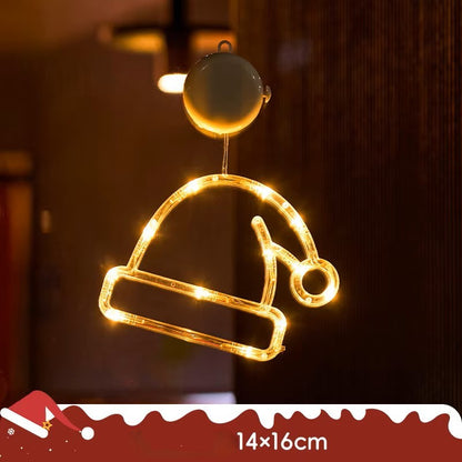 Lámpara colgante de ventosa LED de Navidad con copo de nieve y Papá Noel – Decoración festiva para ventana/pared