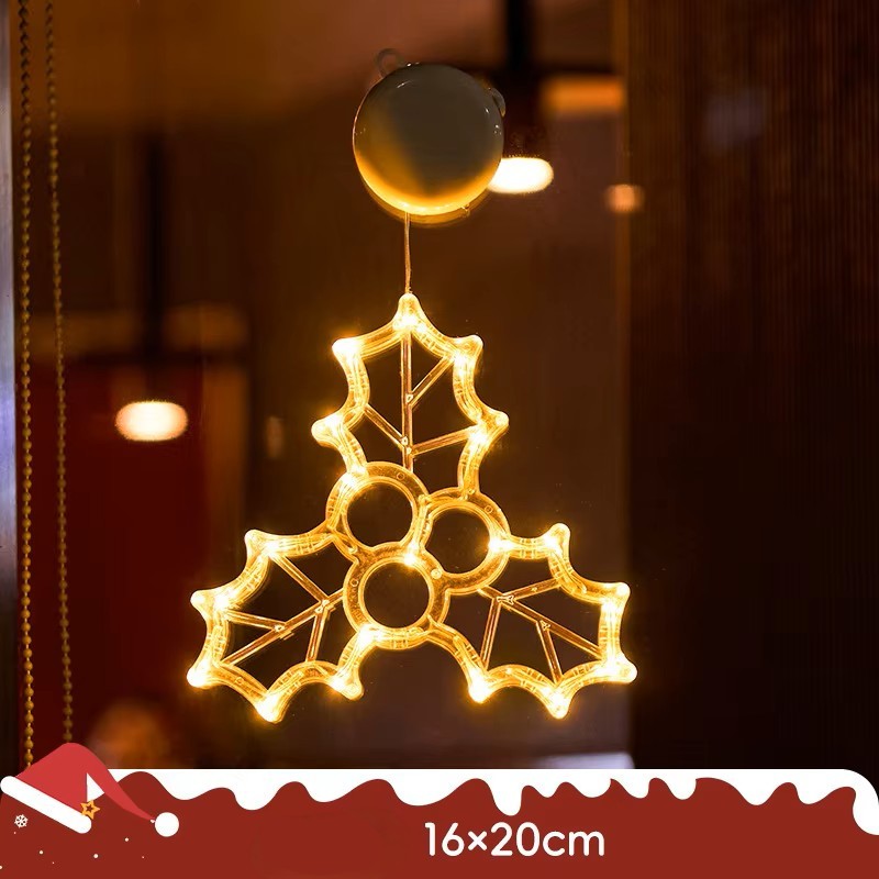 Lámpara colgante de ventosa LED de Navidad con copo de nieve y Papá Noel – Decoración festiva para ventana/pared