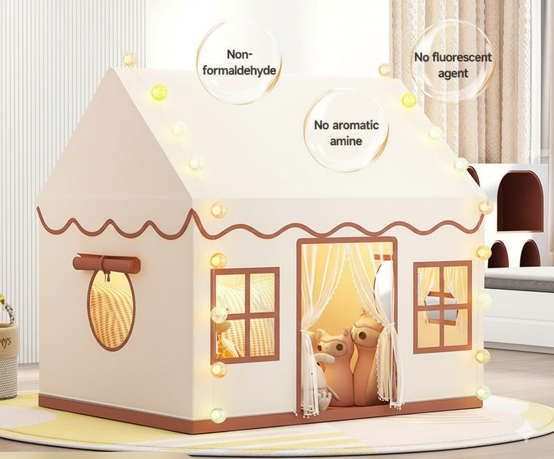 Grande Tenda de Brincar Castelo de Princesas Interior – Casa de Brincar Dobrável com Janelas de Rede