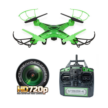 Drone Câmara HD Striker-X Glow-in-the-Dark – Quadcoptero RC 2.4GHz com Vídeo HD e Luzes para Voo Noturno