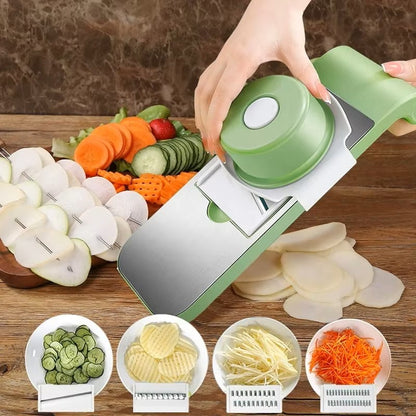 Set de Cortador y Rallador de Verduras 7 en 1 – Rebanador, Triturador y Pelador múltiple para Frutas y Verduras