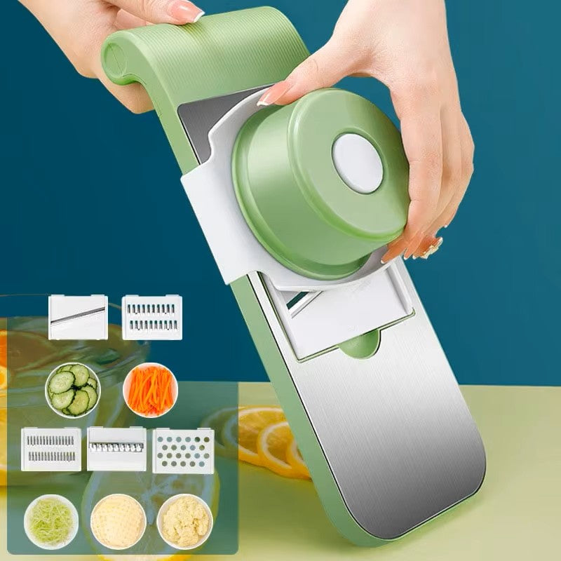Set de Cortador y Rallador de Verduras 7 en 1 – Rebanador, Triturador y Pelador múltiple para Frutas y Verduras