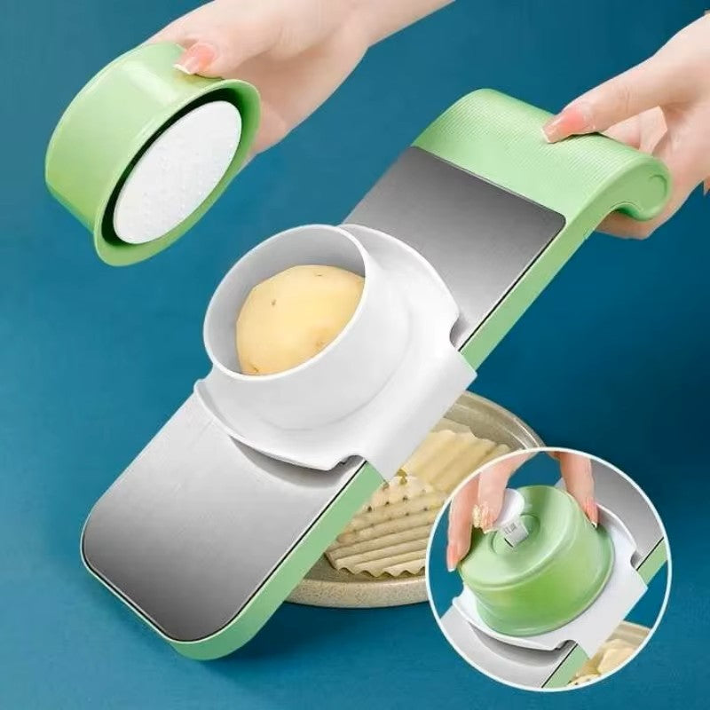 Set de Cortador y Rallador de Verduras 7 en 1 – Rebanador, Triturador y Pelador múltiple para Frutas y Verduras