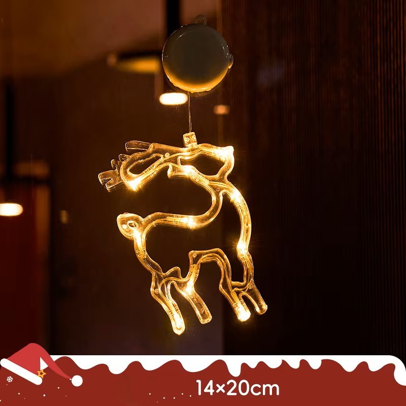 Lámpara colgante de ventosa LED de Navidad con copo de nieve y Papá Noel – Decoración festiva para ventana/pared