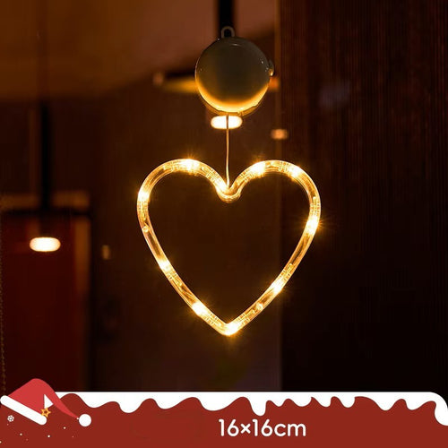 Lámpara colgante de ventosa LED de Navidad con copo de nieve y Papá Noel – Decoración festiva para ventana/pared