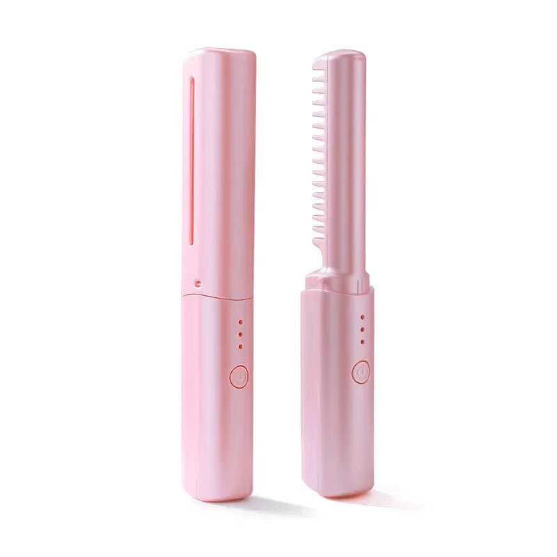 Portable Wireless Electric Hair Straightener Brush - Cordless Ionic Heating Comb for Smooth & Curly Hair - USB Rechargeable Travel Hair Styler