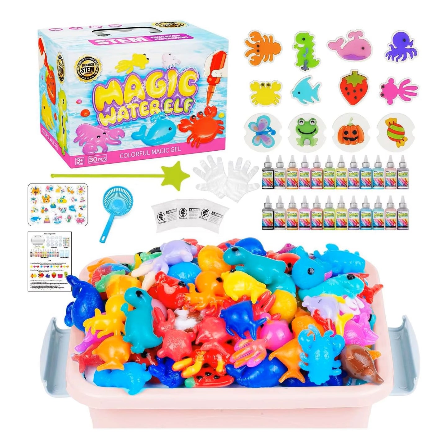 Kit Elfo Mágico de Água – Conjunto de Gel de Fada Aquática com 12 Géis Mágicos e 12 Moldes | Brinquedo STEM Macio DIY para Crianças