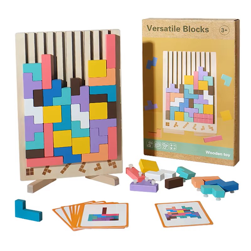 Rompecabezas de madera 3D – Juguete de entrenamiento de lógica Montessori para bebés y niños, desarrollo cerebral educativo, juego interactivo para padres e hijos