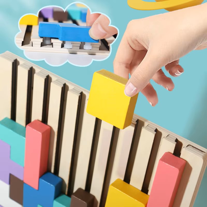 Rompecabezas de madera 3D – Juguete de entrenamiento de lógica Montessori para bebés y niños, desarrollo cerebral educativo, juego interactivo para padres e hijos