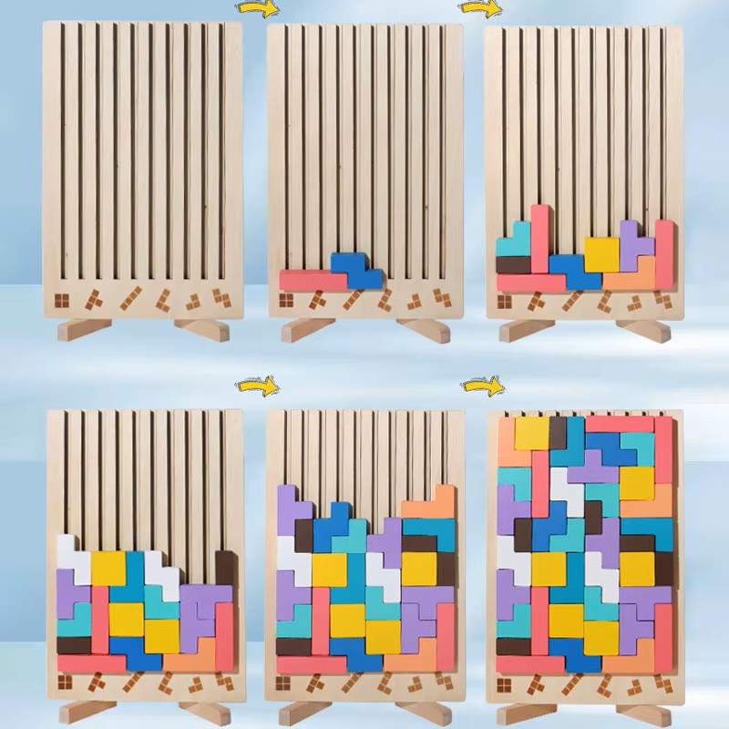 Rompecabezas de madera 3D – Juguete de entrenamiento de lógica Montessori para bebés y niños, desarrollo cerebral educativo, juego interactivo para padres e hijos