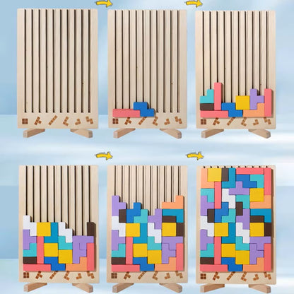 Rompecabezas de madera 3D – Juguete de entrenamiento de lógica Montessori para bebés y niños, desarrollo cerebral educativo, juego interactivo para padres e hijos