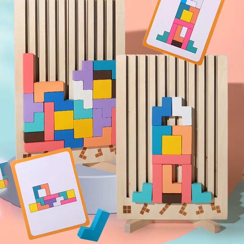 Rompecabezas de madera 3D – Juguete de entrenamiento de lógica Montessori para bebés y niños, desarrollo cerebral educativo, juego interactivo para padres e hijos