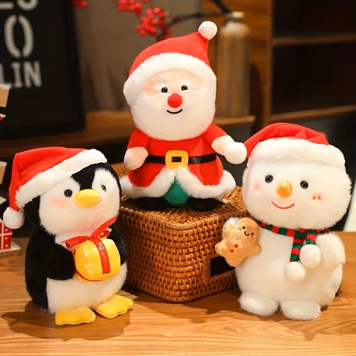 Peluche Navideño – Papá Noel, Pingüino y Muñeco de Nieve, Muñecos Blandos de Peluche para Fiestas
