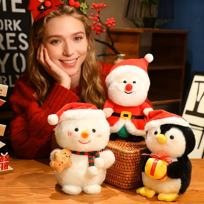 Peluche Navideño – Papá Noel, Pingüino y Muñeco de Nieve, Muñecos Blandos de Peluche para Fiestas