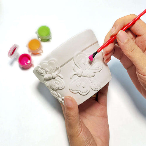 Kit de Pintura DIY para Vaso de Flores de Gesso – Conjunto de Artesanato 3D com Tintas e Pincéis