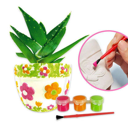 Kit de Pintura DIY para Vaso de Flores de Gesso – Conjunto de Artesanato 3D com Tintas e Pincéis