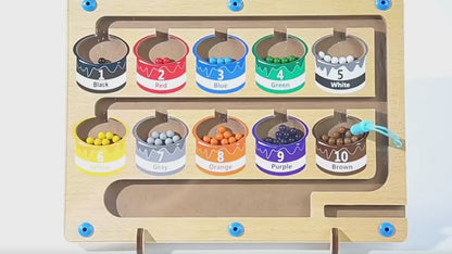 Magnetic Color and Number Maze with Pen – Wooden Montessori Counting & Matching Board Game for Kids