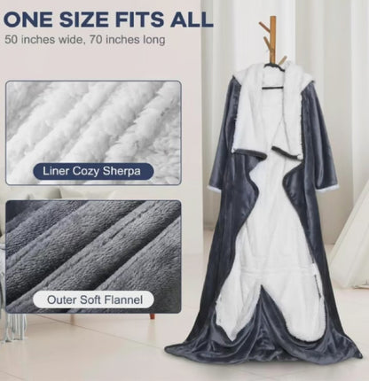 Heated Wearable Blanket with Sleeves & Hood | Flannel