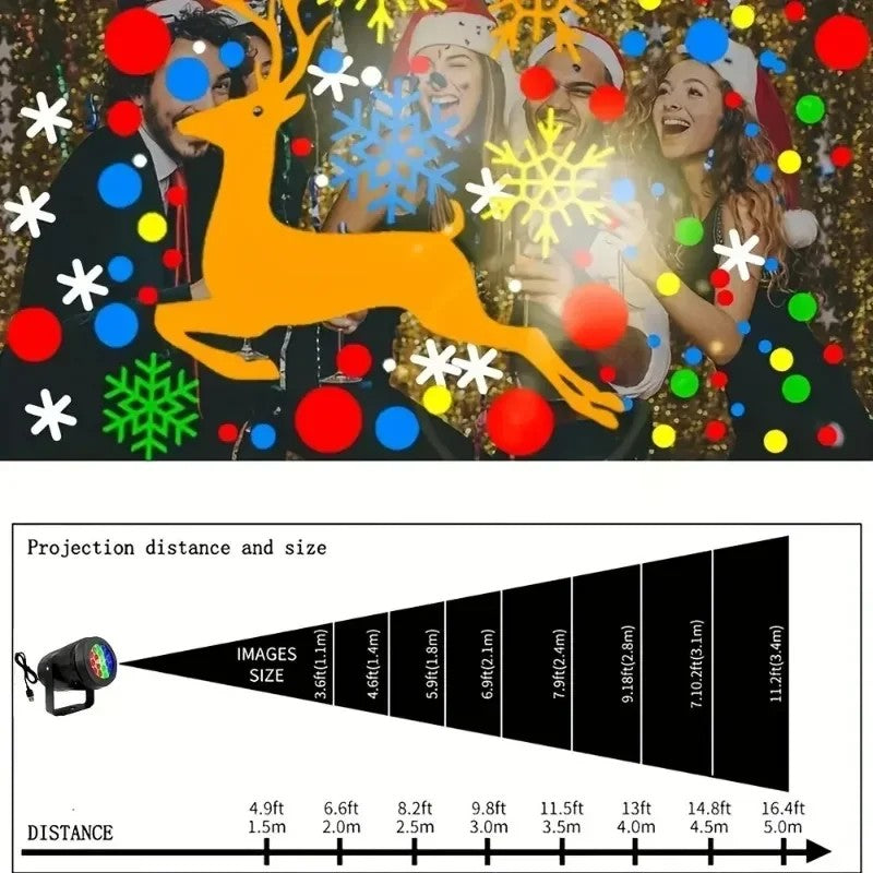 Christmas LED Projector Light – 16 Patterns, Rotatable, Indoor/Outdoor