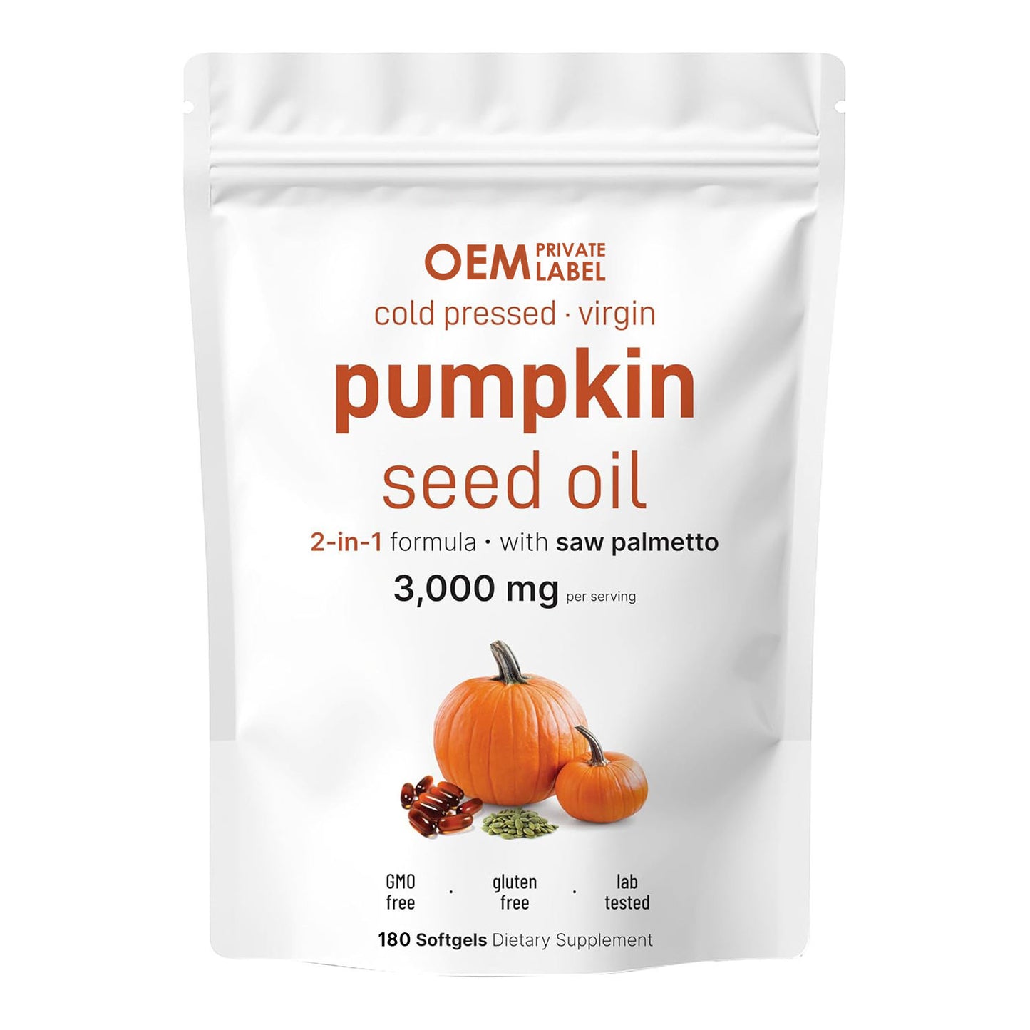 Óleo de Semente de Abóbora Premium com Saw Palmetto 3000mg 180 Cápsulas Moles Apoia a Saúde do Cabelo, Urinária, da Bexiga e da Próstata