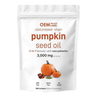 Óleo de Semente de Abóbora Premium com Saw Palmetto 3000mg 180 Cápsulas Moles Apoia a Saúde do Cabelo, Urinária, da Bexiga e da Próstata