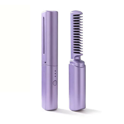Portable Wireless Electric Hair Straightener Brush - Cordless Ionic Heating Comb for Smooth & Curly Hair - USB Rechargeable Travel Hair Styler