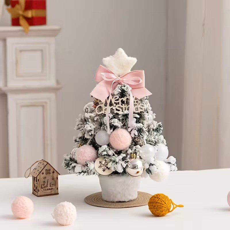 Mini Juego de Árboles Decorativos de Navidad – Decoración Navideña de Cedro Artificial para Escritorio, Regalo DIY de Adornos de Invierno para Navidad y Año Nuevo