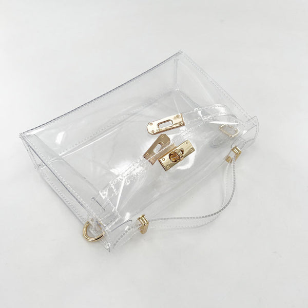 Bolsa de Ombro Transparente Dourada – Bolsa de Mão Transparente com Fecho