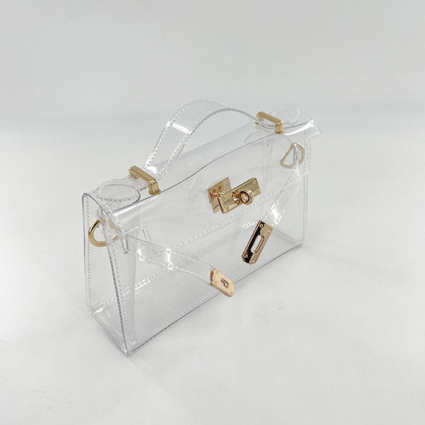 Bolsa de Ombro Transparente Dourada – Bolsa de Mão Transparente com Fecho
