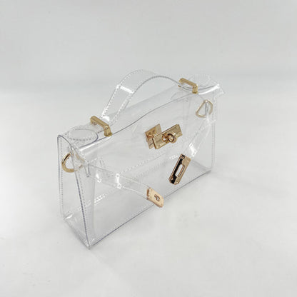 Bolsa de Ombro Transparente Dourada – Bolsa de Mão Transparente com Fecho